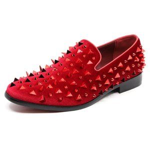 Red Men's Spiked Designer Classic Smoking Dress Tuxedo Loafers Slip On Shoes